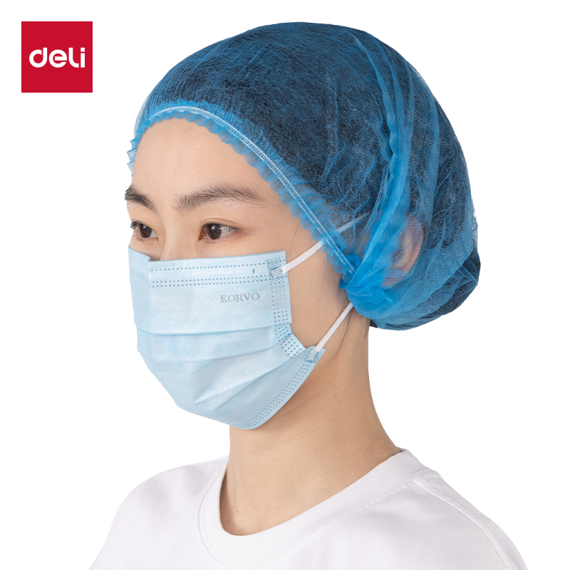 得力LQ657無紡布發帽(藍)(250g/100只/包)(16cm)