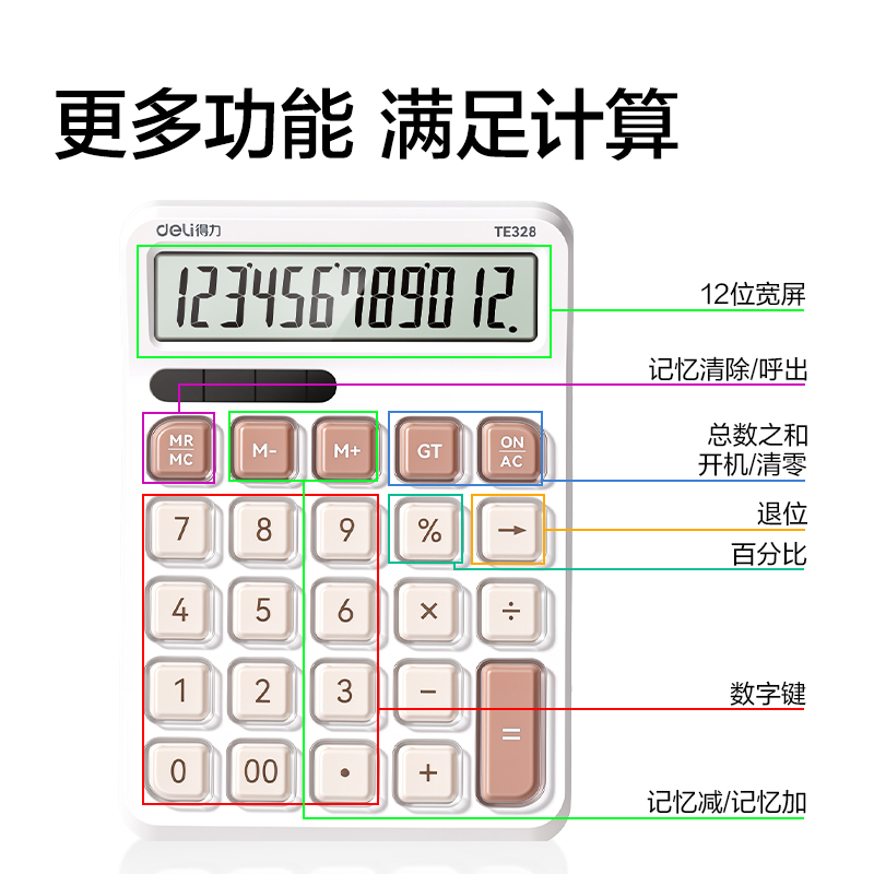 得力TE328桌面計(jì)算器(白色)(臺(tái))