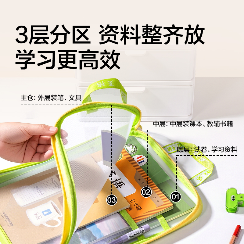 得力PP196_A4_L型學(xué)生網(wǎng)紗拉鏈袋(綠)(英語)(個(gè))